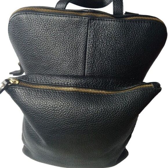 L.CREDI Black Leather Backpack Convertible Shoulder Bag Daypack Made in Italy main image 9